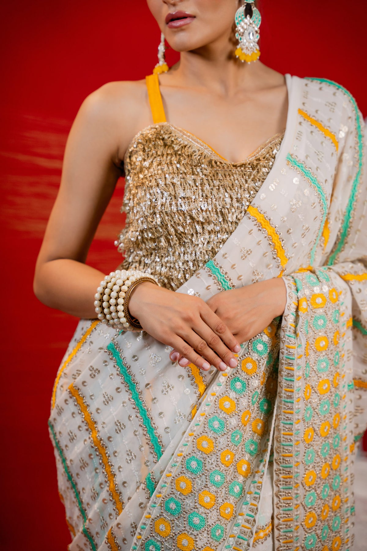 Yellow Georgette Embroidered Saree