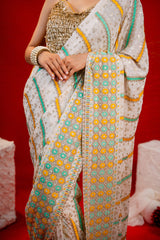 Yellow Georgette Embroidered Saree