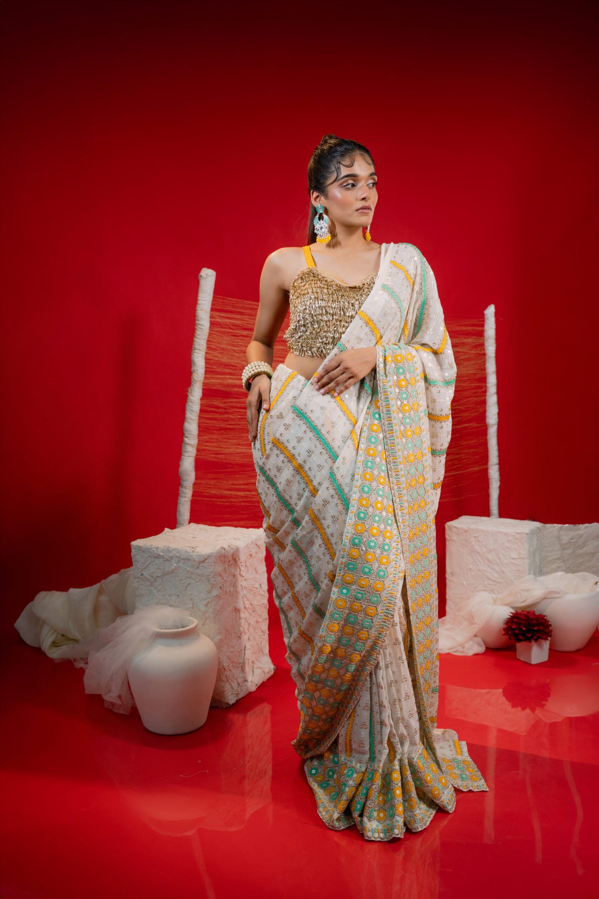 Yellow Georgette Embroidered Saree