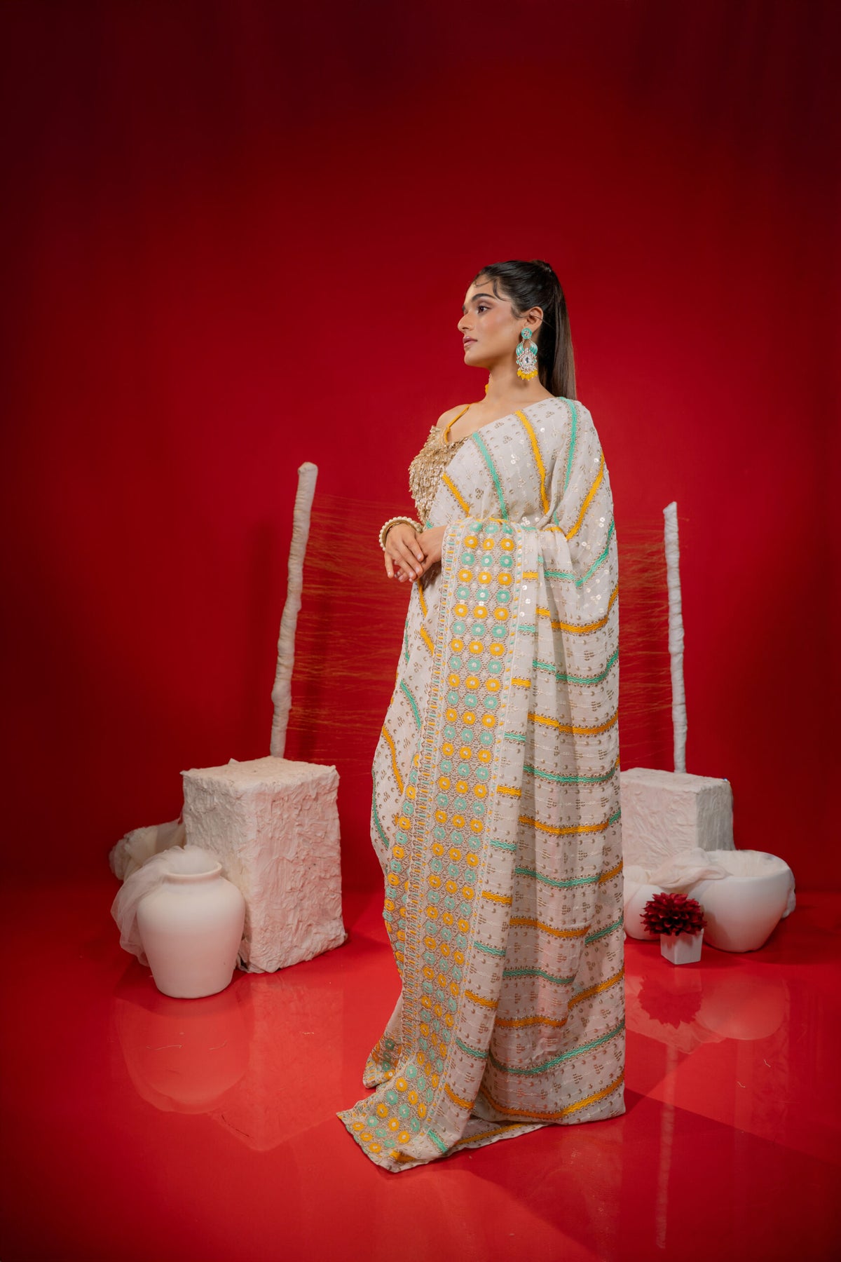 Yellow Georgette Embroidered Saree