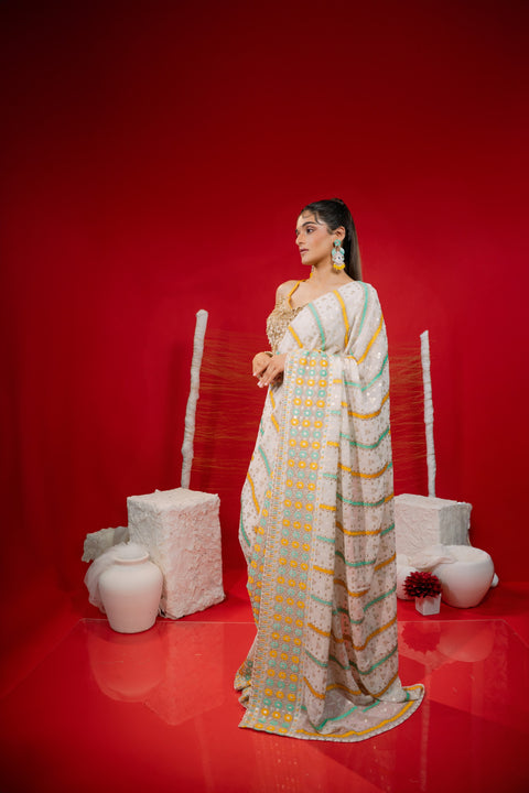 Yellow Georgette Embroidered Saree