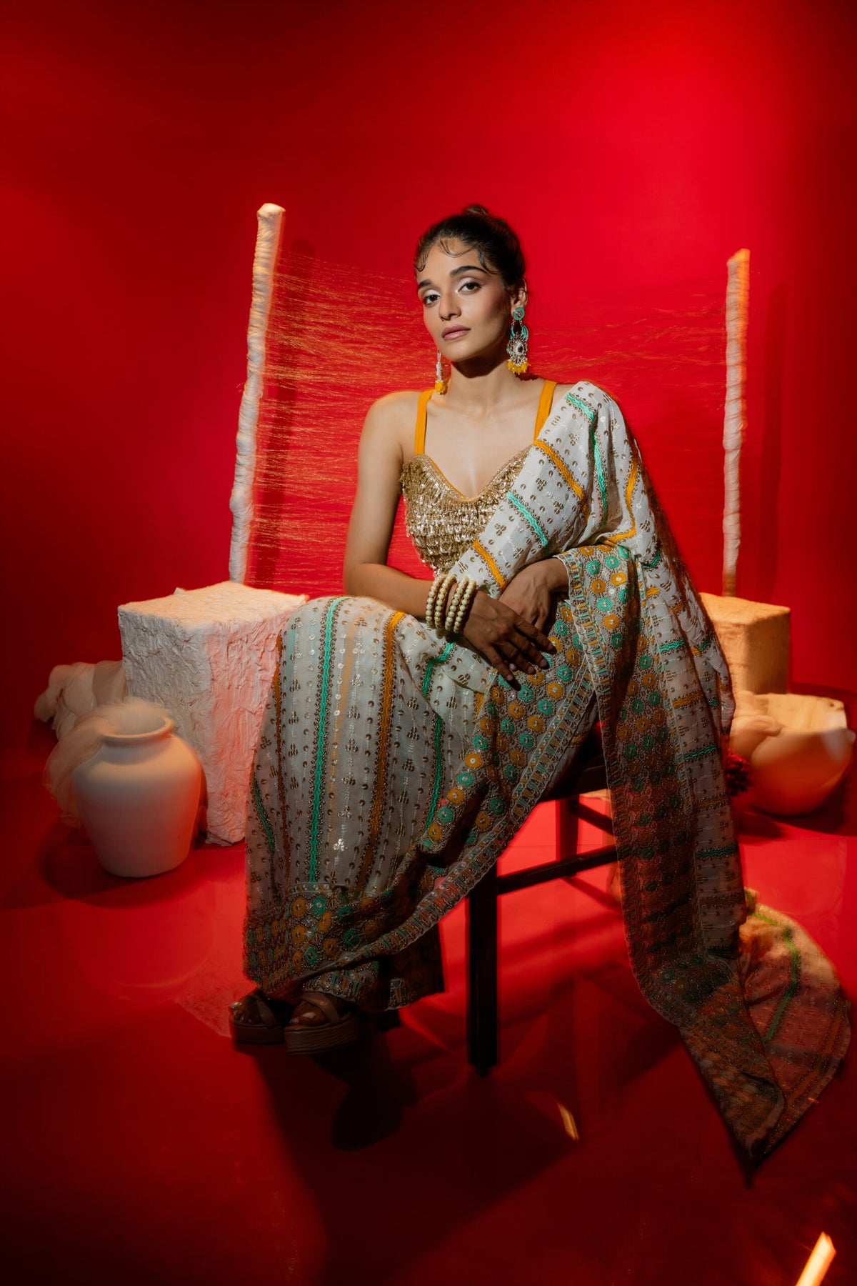 Yellow Georgette Embroidered Saree