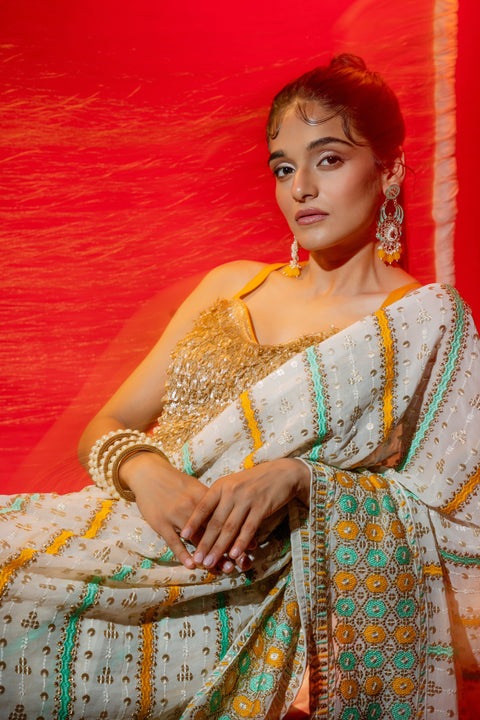 Yellow Georgette Embroidered Saree