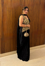 Black Hand Embroidered Corset Top With Skirt And Dupatta