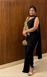 Black Hand Embroidered Corset Top With Skirt And Dupatta