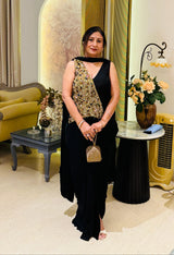 Black Hand Embroidered Corset Top With Skirt And Dupatta