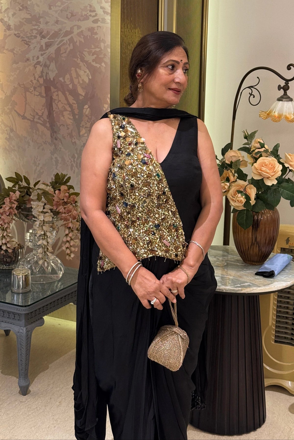 Black Hand Embroidered Corset Top With Skirt And Dupatta
