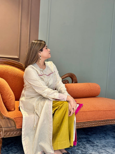Sehaj Chanderi Silk Angrakha Tunic With Golden Mashru Silk Pants