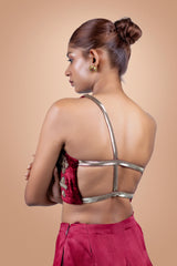 Maroon Hand Embroidered Velvet Saree With Blouse