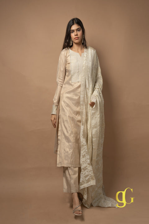 Beige Embroidered Suit