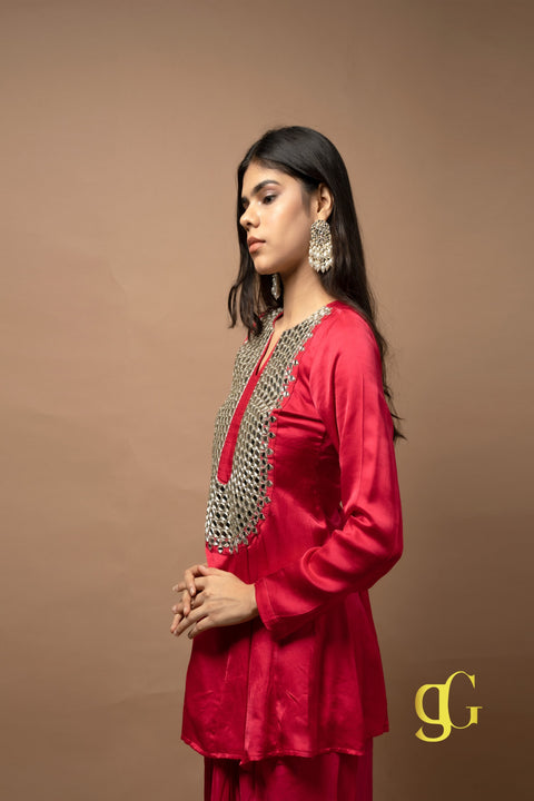 Pink Mirrorwork Dhoti Set