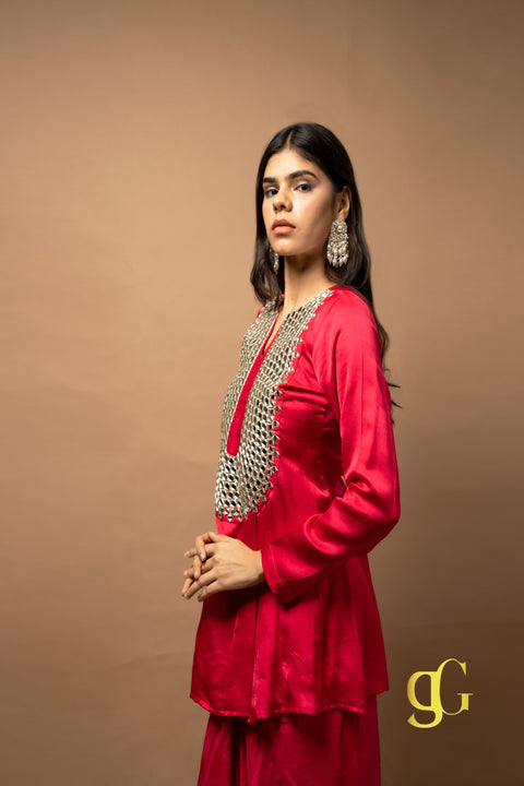 Pink Mirrorwork Dhoti Set