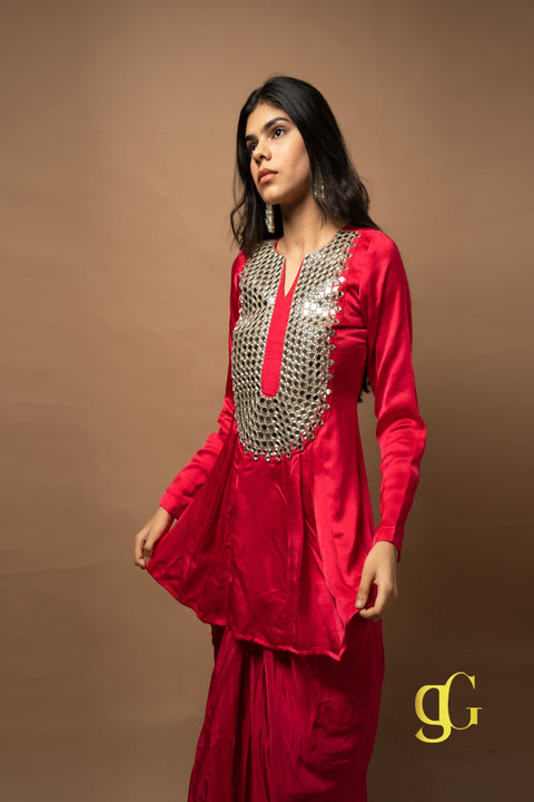 Pink Mirrorwork Dhoti Set
