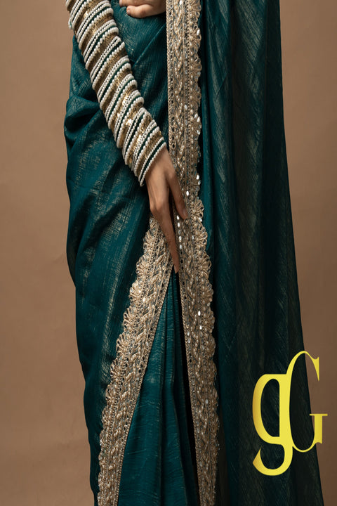 Teal Blue Saree with Embroidered Jacket