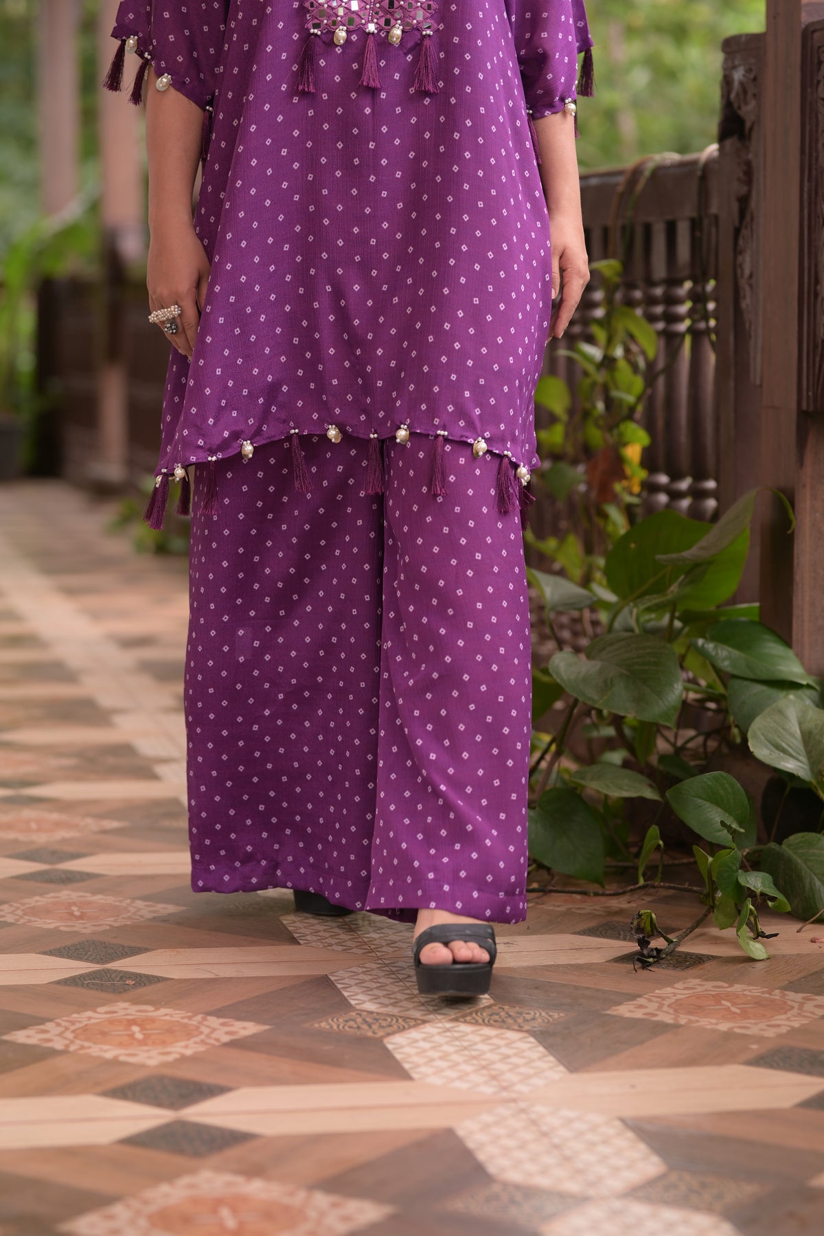 Purple Bandhani Kurta And Pallazo Set