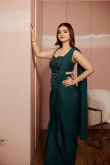 Green Shimmer Corset Drape Saree