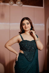 Green Shimmer Corset Drape Saree