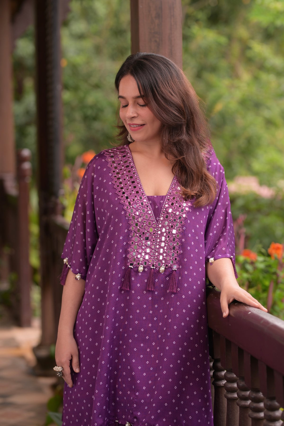 Purple Bandhani Kurta And Pallazo Set