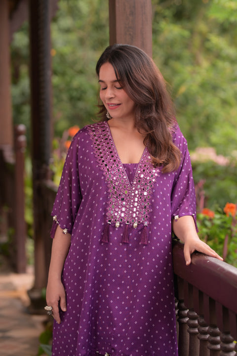Purple Bandhani Kurta And Pallazo Set