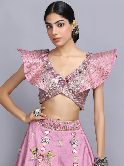 Cameo Pink Handpainted Lehenga Set