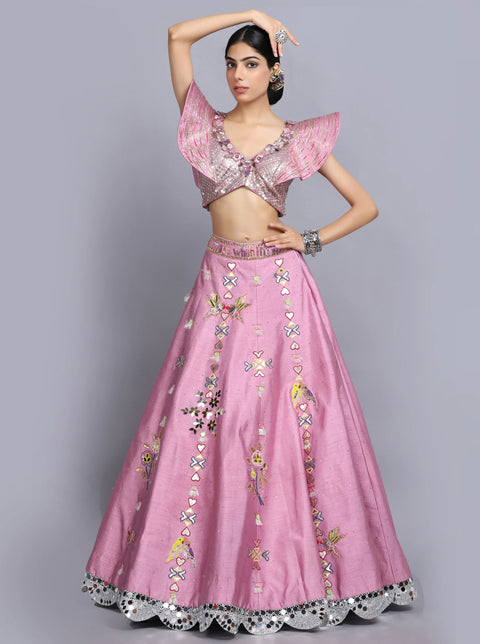 Cameo Pink Handpainted Lehenga Set