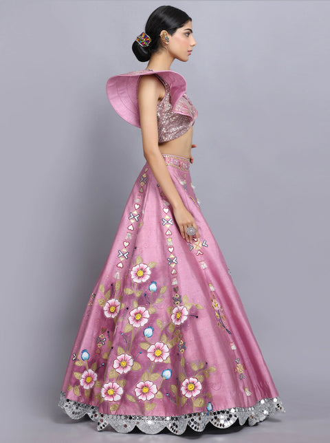 Cameo Pink Handpainted Lehenga Set