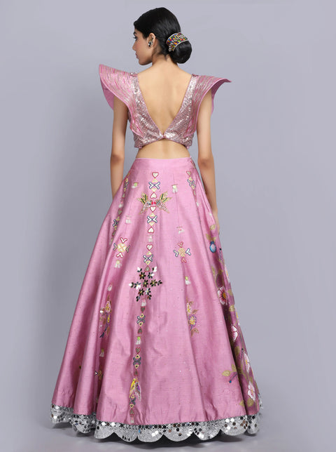 Cameo Pink Handpainted Lehenga Set
