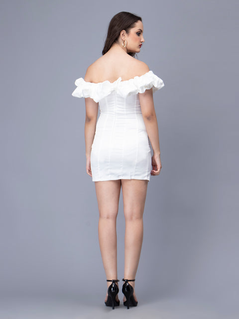 Elegant White Off Shoulder Ruffle Dress