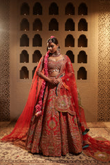 Red Embroidered Lehenga Set