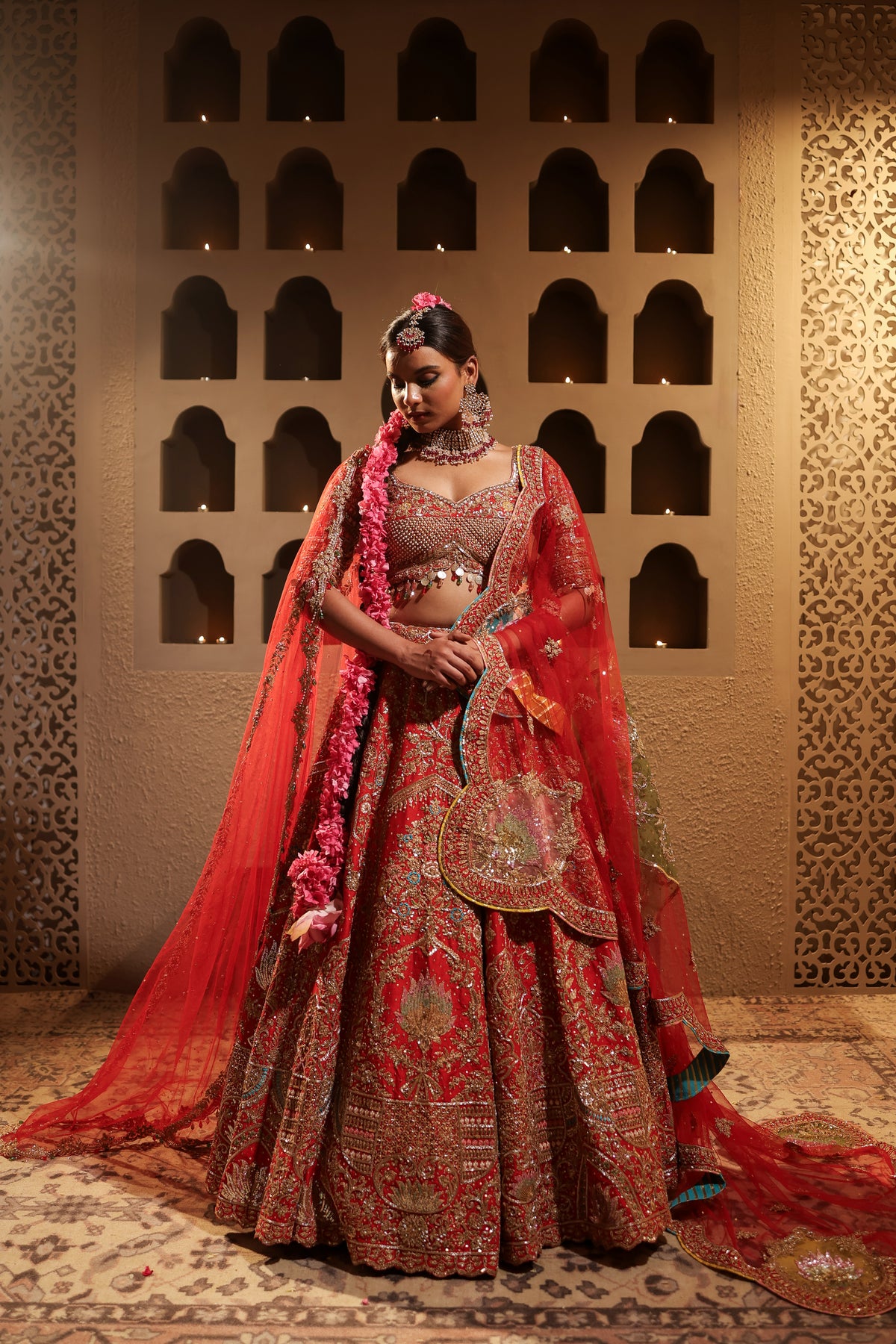 Red Embroidered Lehenga Set