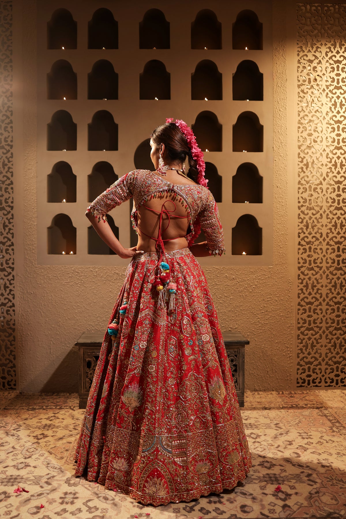 Red Embroidered Lehenga Set