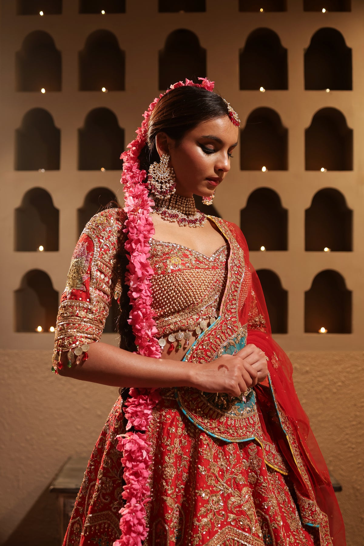 Red Embroidered Lehenga Set