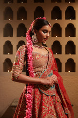 Red Embroidered Lehenga Set