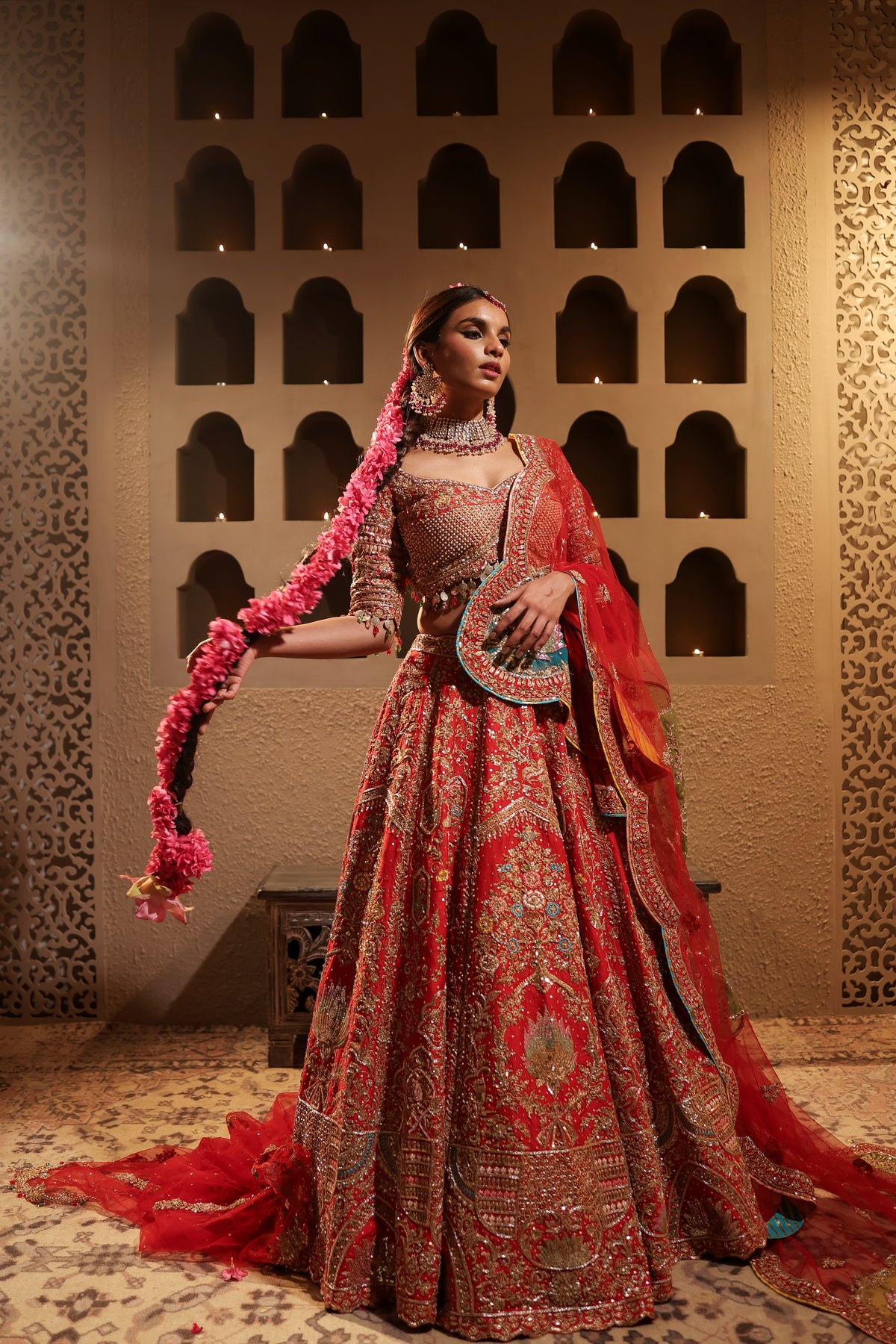 Red Embroidered Lehenga Set
