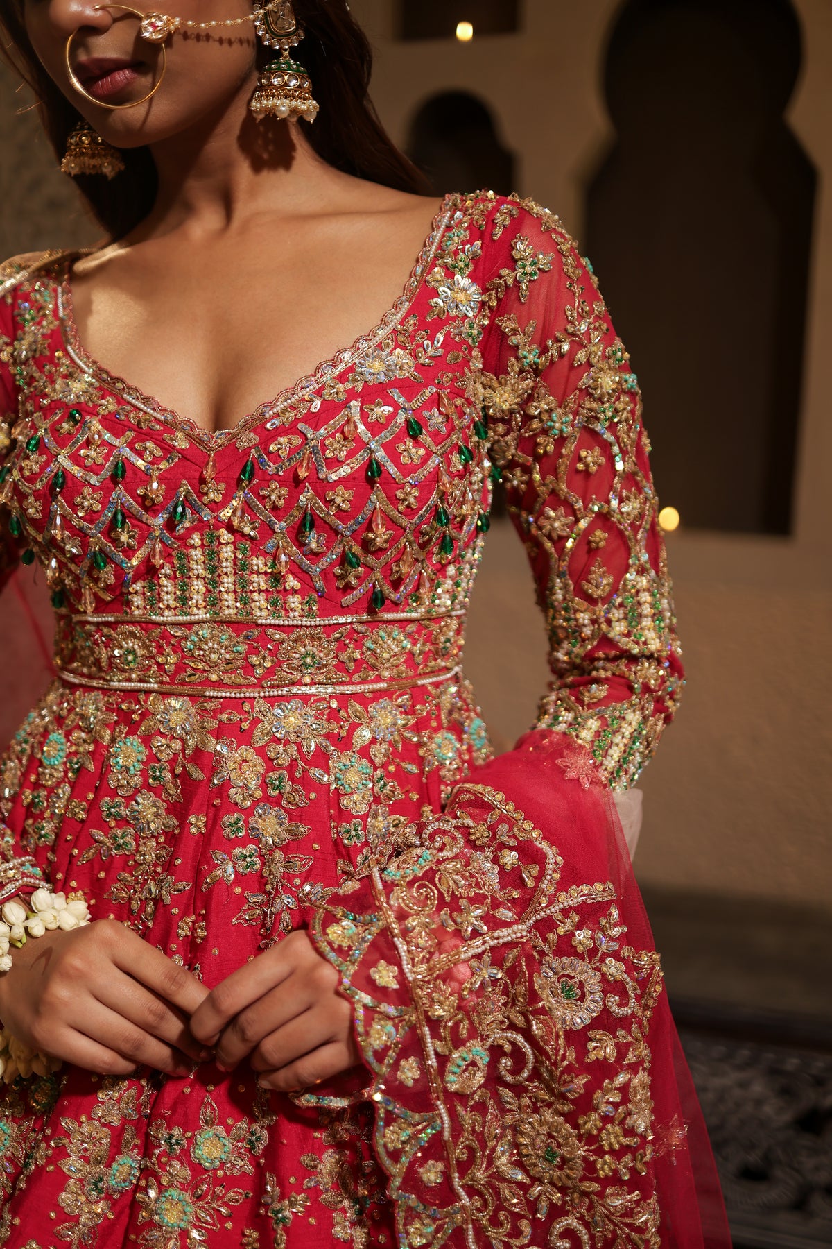 Fuchsia Embroidered Lehenga With Anarkali Kurta set