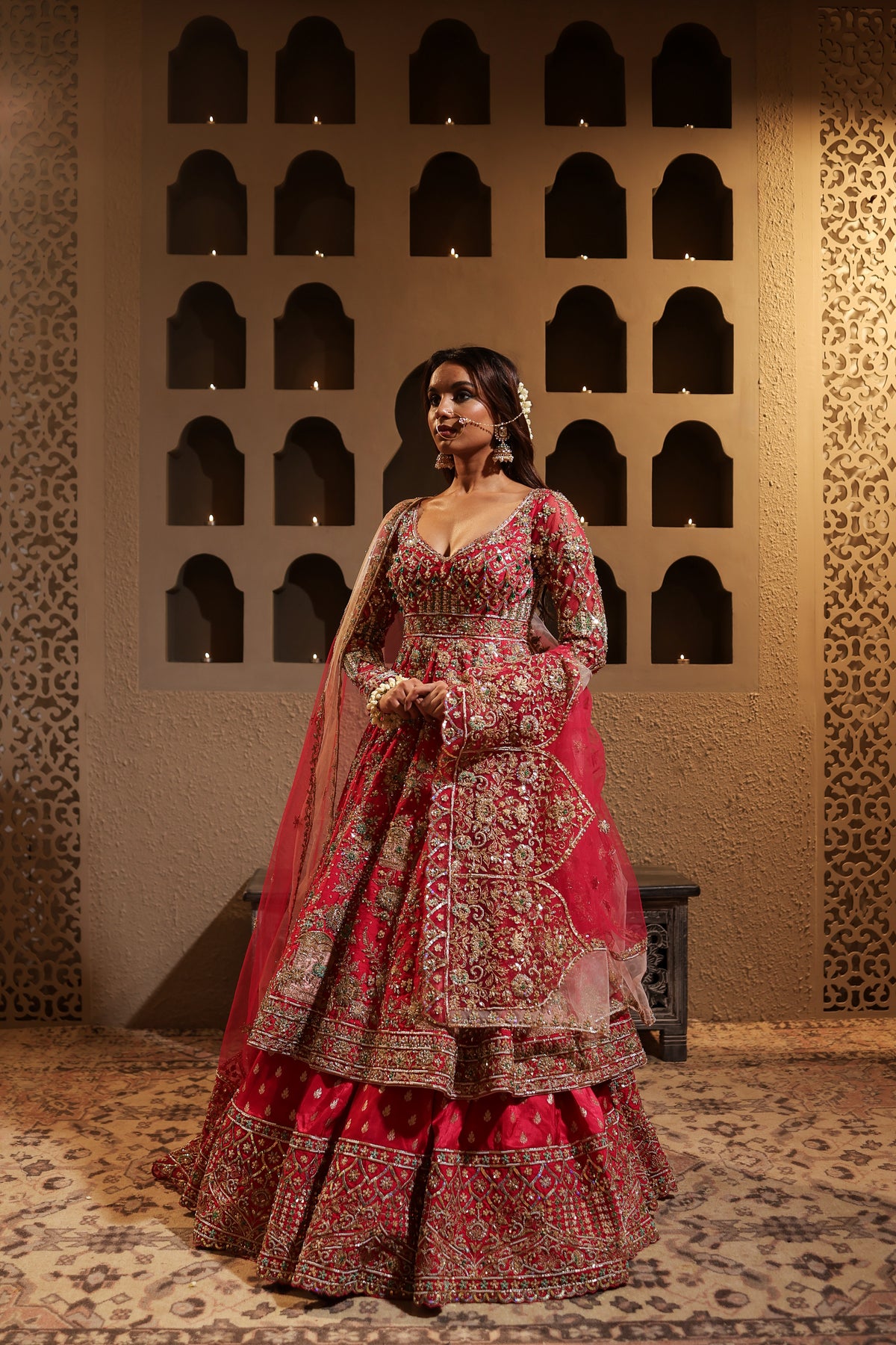 Fuchsia Embroidered Lehenga With Anarkali Kurta set
