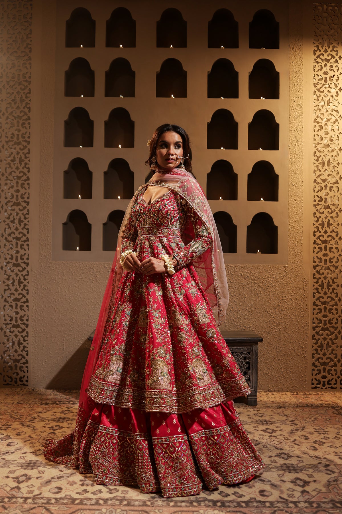 Fuchsia Embroidered Lehenga With Anarkali Kurta set