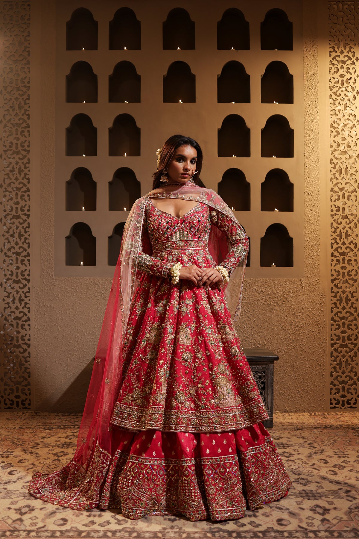 Fuchsia Embroidered Lehenga With Anarkali Kurta set