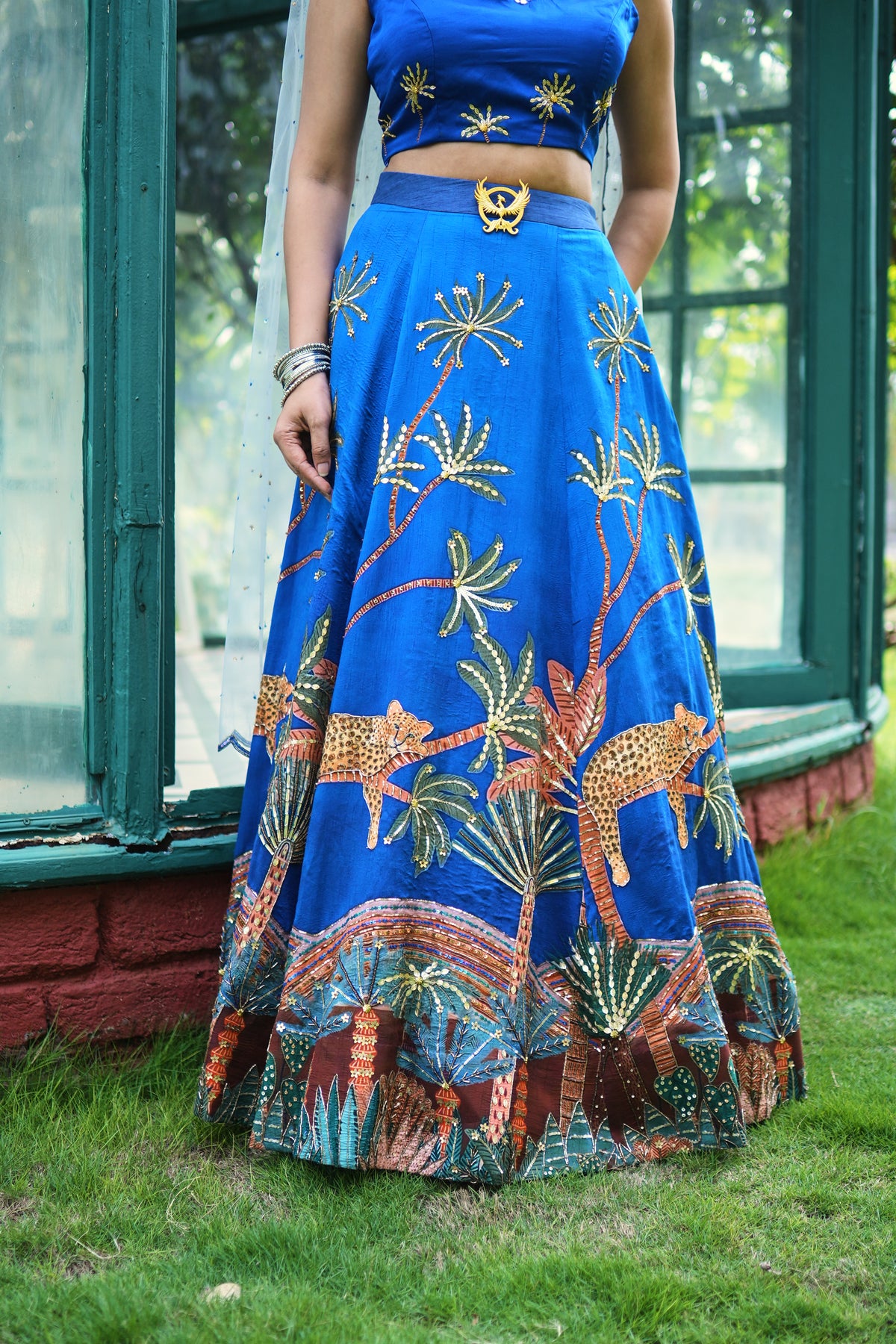 Sapphire Safari Hand-Embroidered Lehenga Set