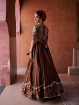 Brown Upada Silk Blouse, Lehenga And Organza Dupatta