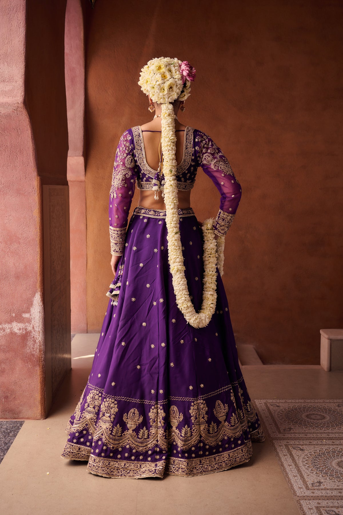 Purple Upada Silk Blouse, Lehenga And Georgette Dupatta