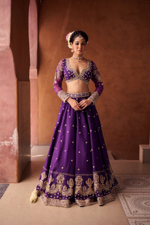 Purple Upada Silk Blouse, Lehenga And Georgette Dupatta