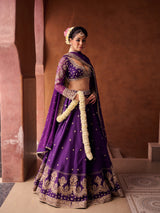 Purple Upada Silk Blouse, Lehenga And Georgette Dupatta