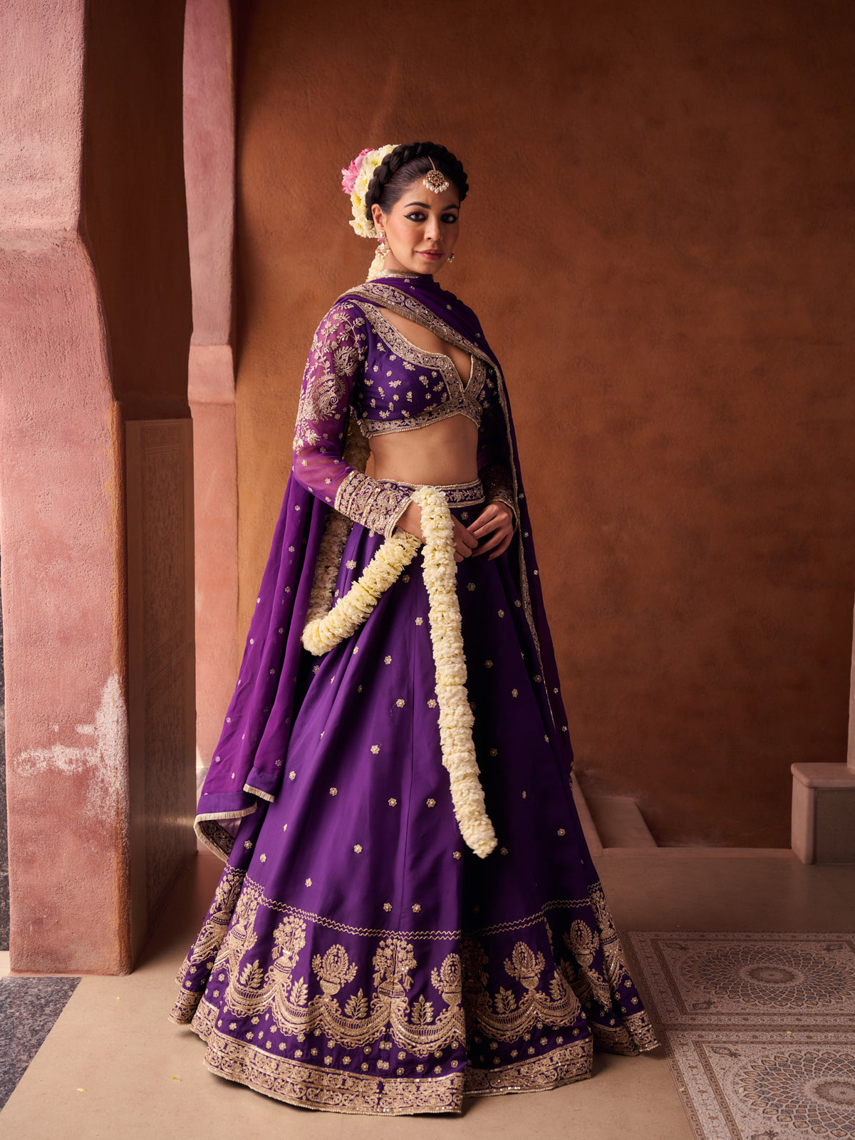 Purple Upada Silk Blouse, Lehenga And Georgette Dupatta