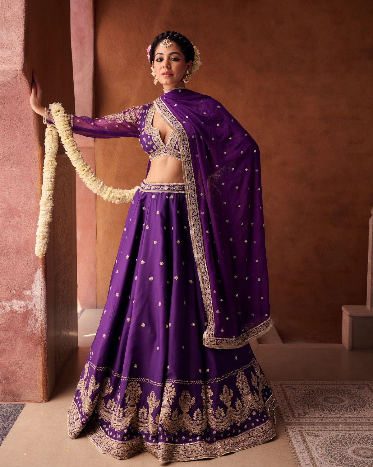 Purple Upada Silk Blouse, Lehenga And Georgette Dupatta