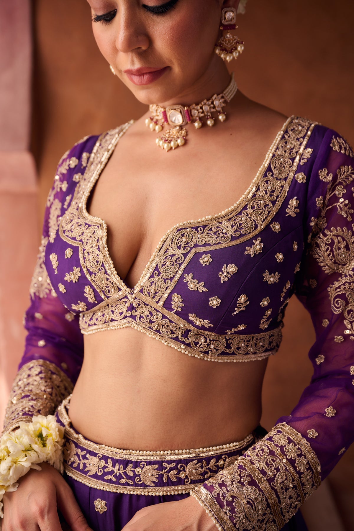 Purple Upada Silk Blouse, Lehenga And Georgette Dupatta