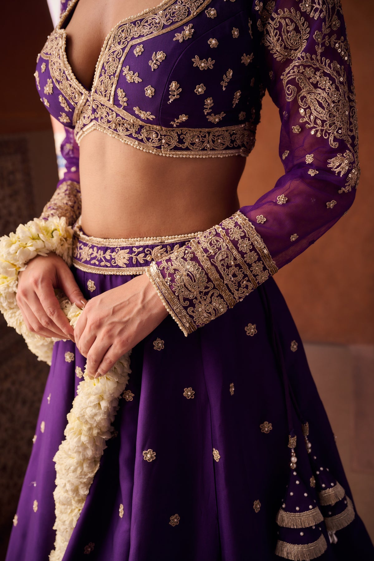 Purple Upada Silk Blouse, Lehenga And Georgette Dupatta