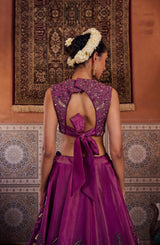 Purple Shimmer Tissue Blouse, Lehenga And Dupatta