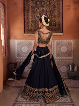 Black And Mehendi Green Embellished Blouse, Lehenga And Dupatta