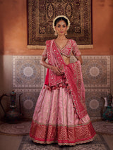 Blush Pink And Fuchsia Upada Silk Blouse, Banarsi Silk Lehenga And Dupatta
